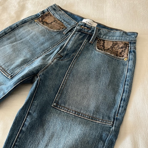 NWOT Frame Le High Straight Python-Print Leather Patchwork Jeans - Picture 4 of 12